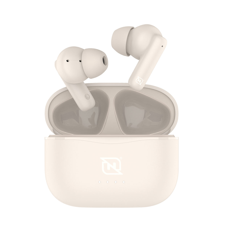 AUDIFONOS IN-EAR NTWS-103 BLUETOOTH 5.3 TWS SUPER BASS MANOS LIBRES HASTA 5 HRS DE DURACIÓN, 4 INDICADORES DE CARGA EN DOCK, BEIGE
