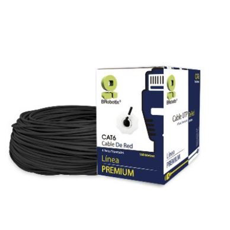 Bobina UTP, Exterior, Doble Forro BROBOTIX 176122, 100 m, Negro, Exterior, Cat6, CCA