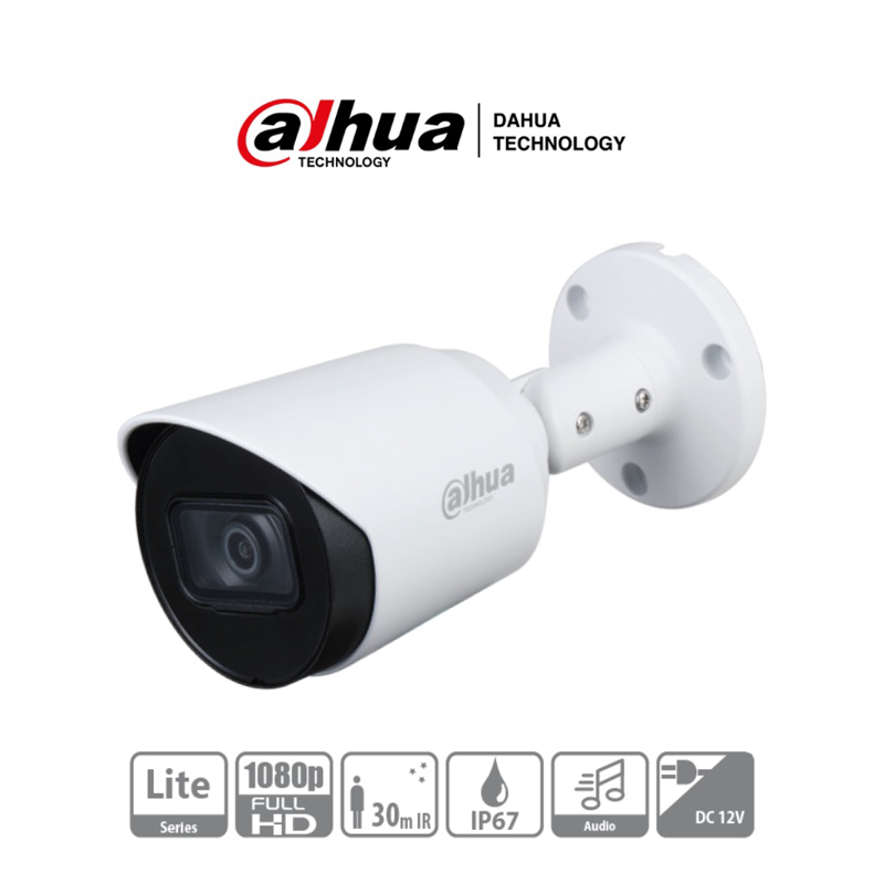 DAHUA HAC-HFW1200T-A - Cámara Bullet HDCVI 1080p micrófono,2.8 mm, ángulo de visión de 103°, IR 30 m, IP67, carcasa metálica, DWDR, BLC, HLC.