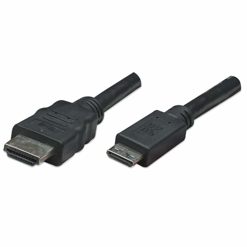 304955 Cable Mini HDMI macho a HDMI macho, Blindado, Negro,1.8 mts, Soporta una resolución de 4K, video en 3D y color intenso.