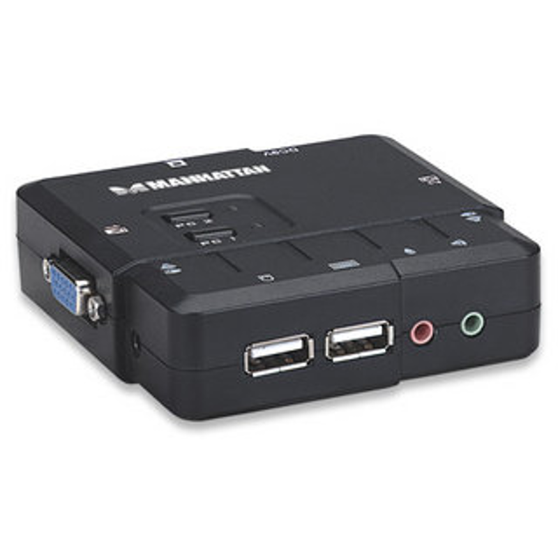 151252 Switch KVM Compacto de 2 Puertos USB, con cables y soporte de audio; controle dos computadoras USB desde un solo teclado, monitor y ratón