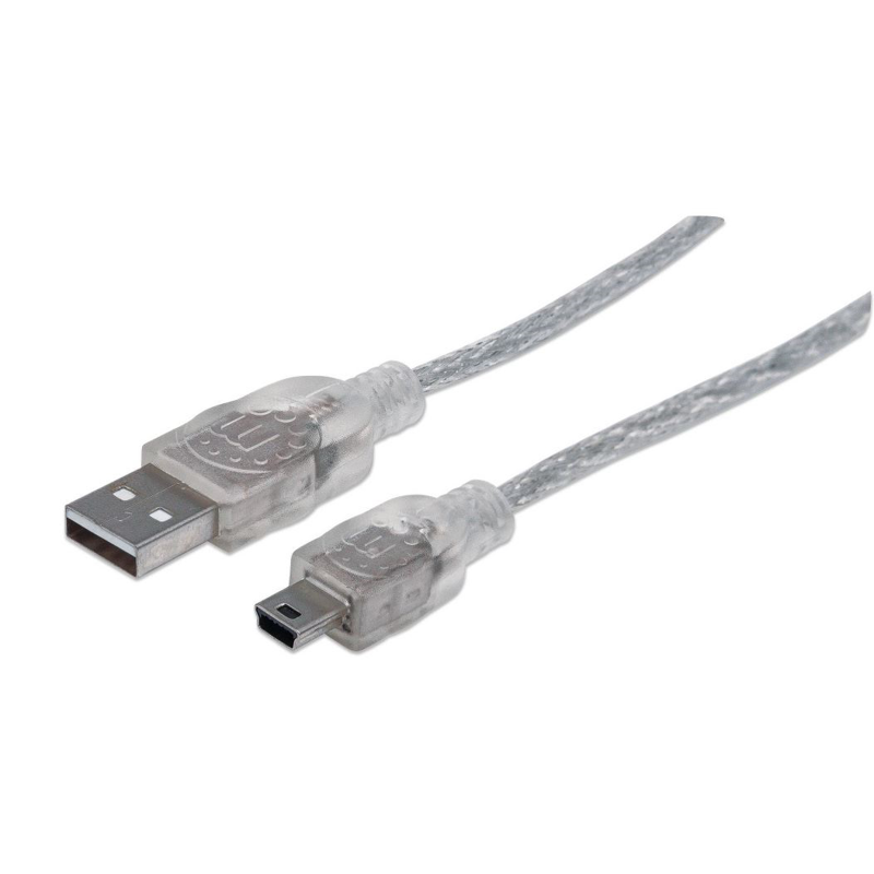 333412 Cable USB 2.0, A macho a Mini-B macho, 480 Mbps, 1.8 m, Plateado translúcido