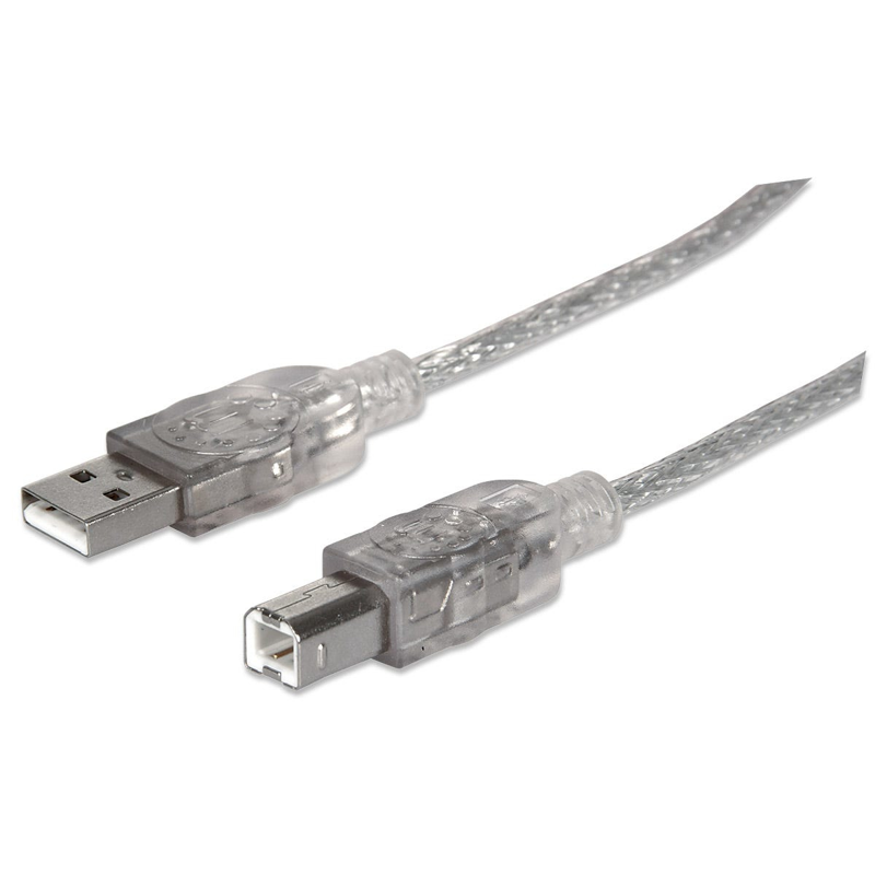 345408 Cable para impresora USB-A a USB-B de 5mts, color Plateado, Velocidades de hasta 480 Mbps.