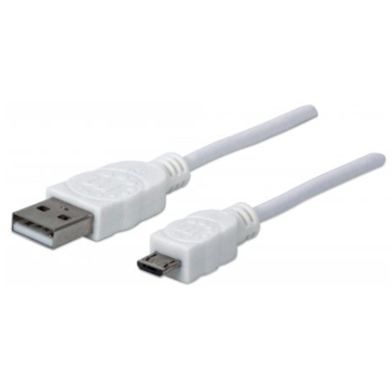 Cable USB a Micro B MANHATTAN 323987, USB A, Micro-USB B, Macho/Macho, 1 m, Color blanco