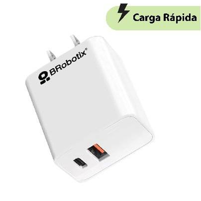 Cargador Carga Rápida, Dual USB V3.0 38W, 1 Puerto Tipo A y 1 Puerto Tipo C, Blanco, BROBOTIX 6005552