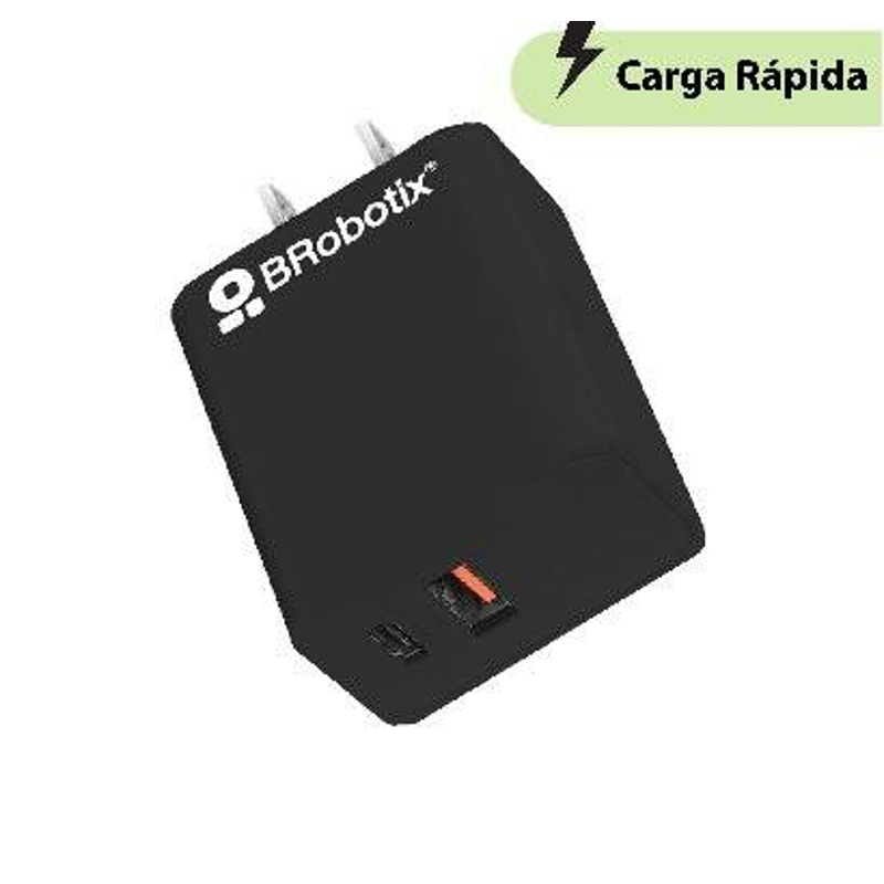 Cargador Carga Rápida, Dual USB V3.0 38W, 1 Puerto Tipo A y 1 Puerto Tipo C, Negro, BROBOTIX 6005569