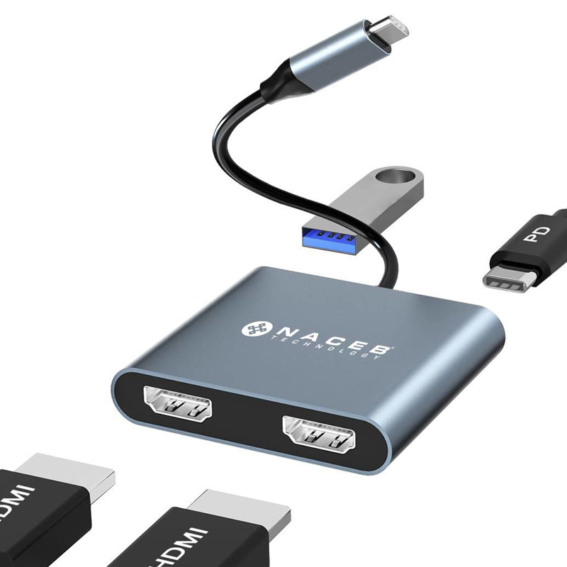 NACEB ADAPTADOR USB-C DUAL HDMI+USB3.0+PD100W NA-0148