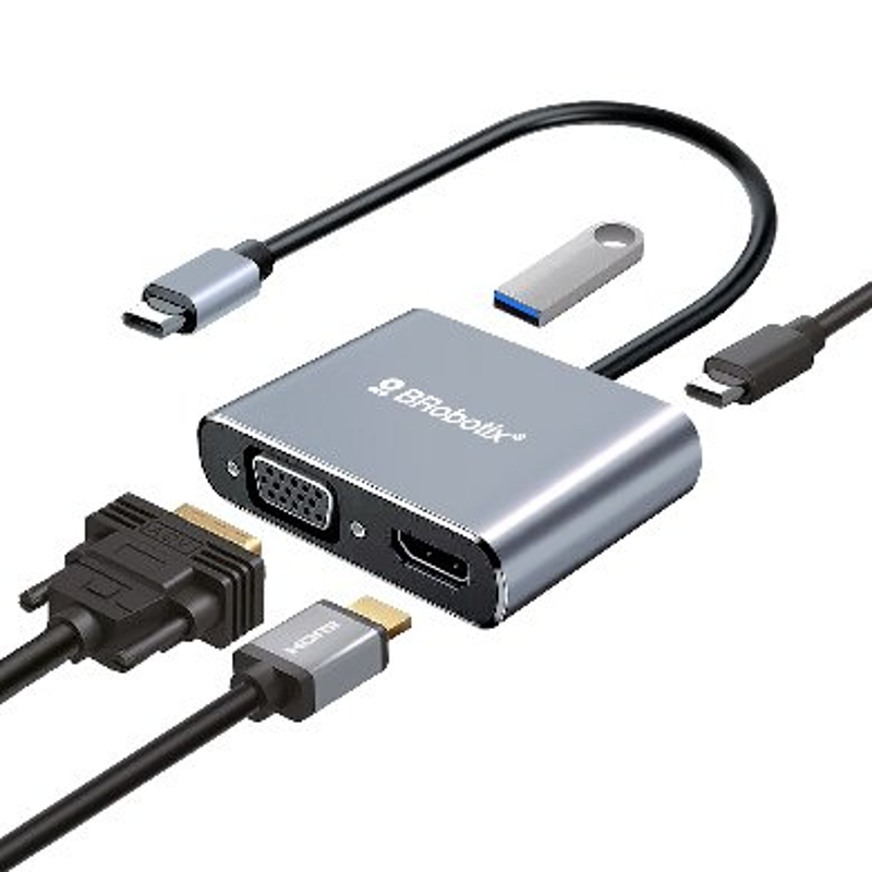 Docking Station USB C, 4 EN 1, HDMI/USB A/USB C/VGA. BROBOTIX 6000687
