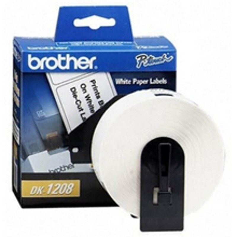 Etiqueta blanca de papel Brother DK1208, 400 etiquetas de 38 mm de ancho x 90.3 mm de largo. Impresión en negro. QL800 / QL810W / QL1110NWB.