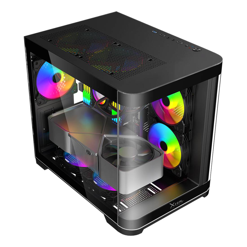 Gabinete Curvo Xzeal M-ATX/ITX 2x USB 2.0 + 1x USB 3.0 + 3.5 mm + 3 Ventiladores RGB Negro