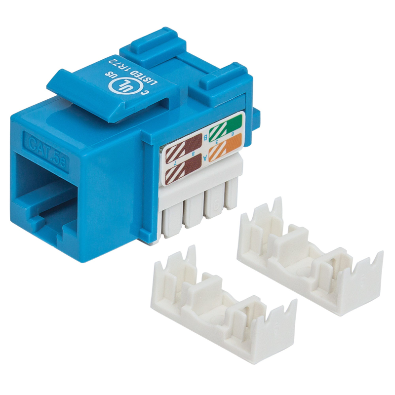 210546 JACK RJ45 CAT5E KEYSTONE DE IMPACTO AZUL, Para uso con cable sin blindar (UTP) Cat5e, Compatible con herramientas de impacto 110 y Krone