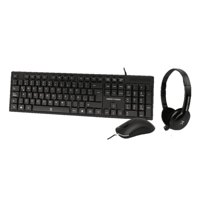 PC-201717 Kit de Teclado, Mouse y Diadema con Micrófono Integrado Alámbrico | PERFECT CHOICE