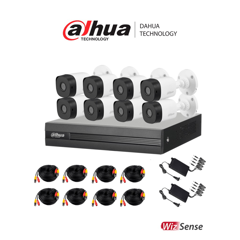 DAHUA KITXVR1B08- I+8-B1A21- Kit de 8 Canales 2 Megapixeles XVR de 8CH WizS Con IA H.265+ 8 Camaras B1A21 1080p 8 Canales + 2 IP o Hasta 10 Canales IP