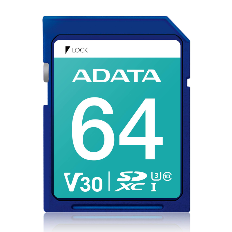 Memoria SD ADATA PREMIER PRO V30, 64 GB, 100 MB/s, 80 MB/s, Azul, Clase 10