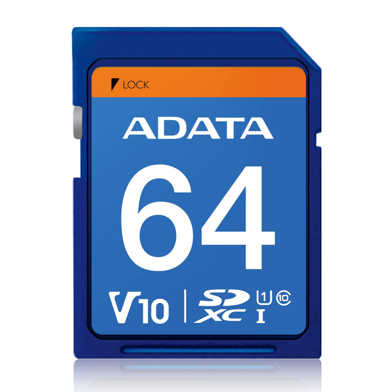 Memoria SD (SDXC) 64GB ADATA CLASE 10 (V10), Velocidad hasta 100MB/25MB por seg. ASDX64GUICL10-R
