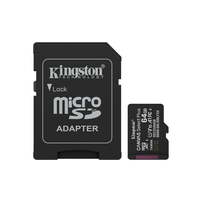 MEMORIA MICROSD KINGSTON CANVAS SELECT PLUS GEN3 64GB R.100MB/S CL10 UHS-I U1 V10 A1