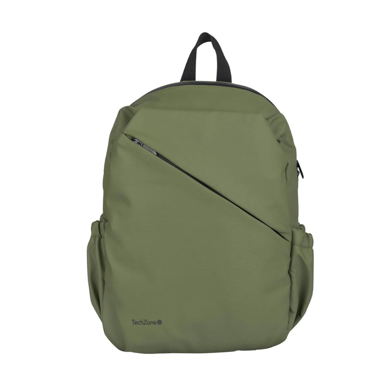 Backpack STYLE TZLBP29-V TECHZONE 16, resistente a salpicaduras 100% Poliéster, color Verde, GARANTIA LIMITADA DE POR VIDA.