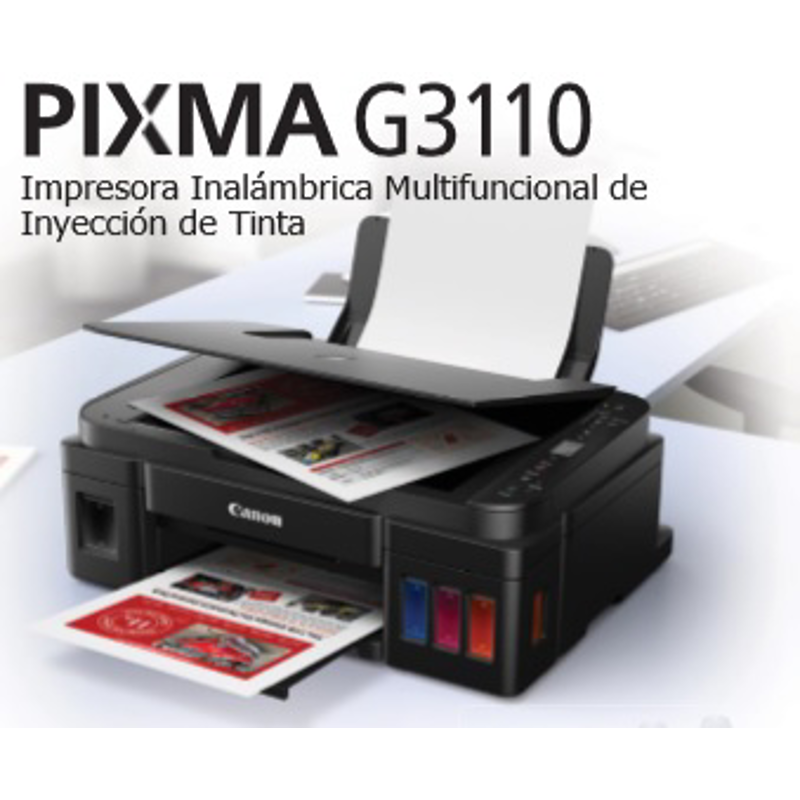Multifuncional de inyección de tinta CANON Pixma G3110 2315C004AB Tecnología Tinta Continua. Funciones: Impresora - Copiadora - Escáner Velocidad de Impres