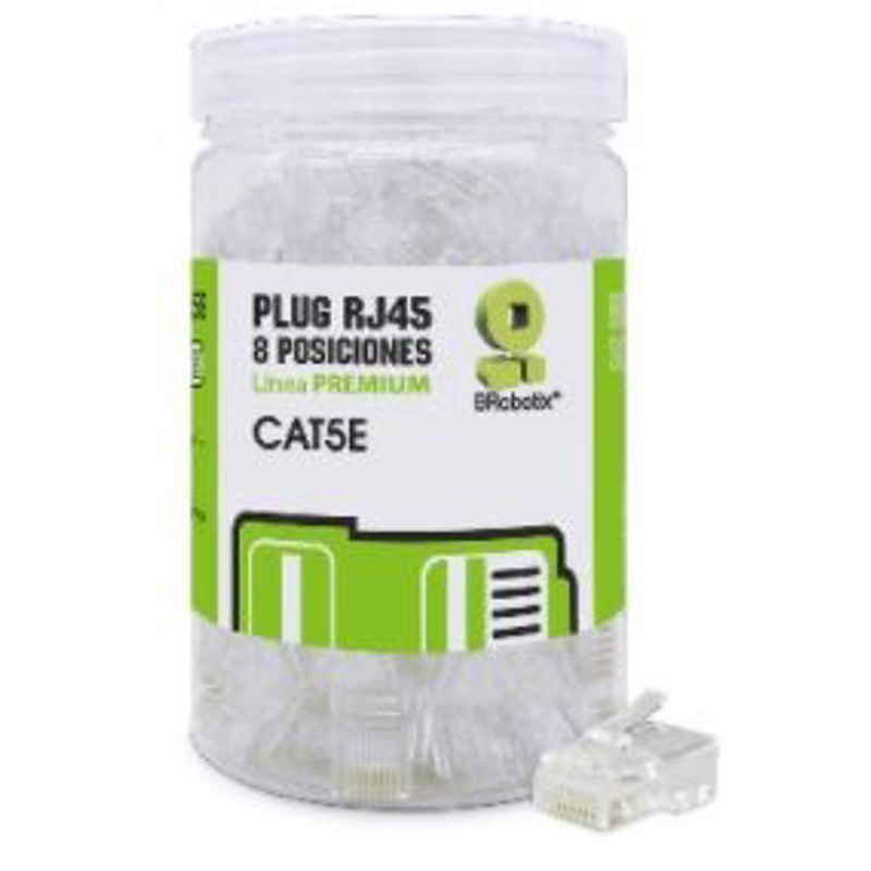 Plugs RJ45, CAT5e, Multifilar, Modular, UTP sólido, Bote c/100 Pzs, Contactos c/Chapa de oro a 30 micras, Transparente, 263786 BROBOTIX