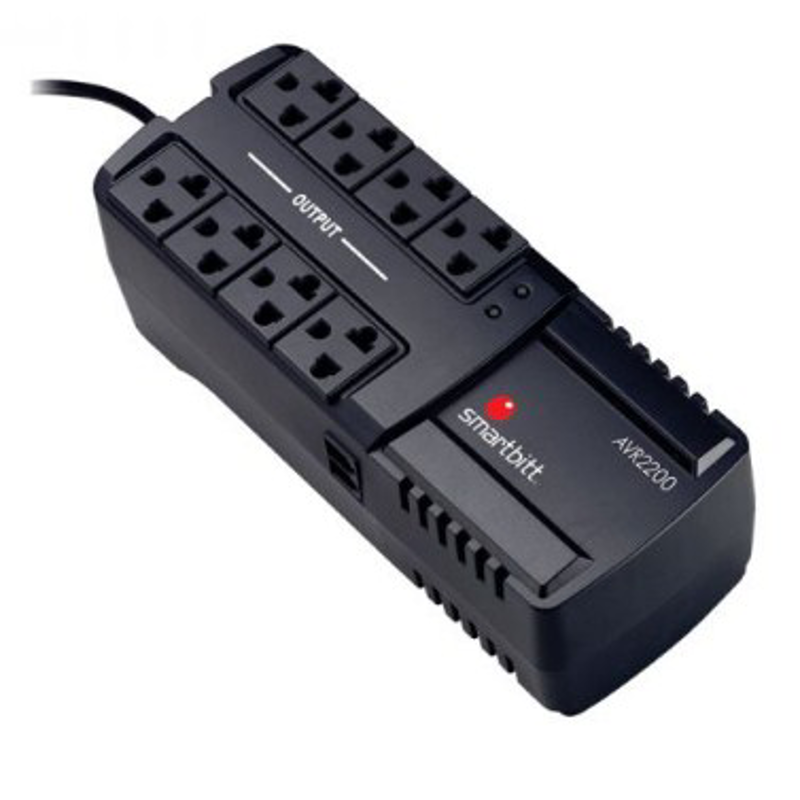Regulador SMARTBITT SBAVR2200, 8, Negro, Hogar y Oficina, 2200 VA, 1100 W