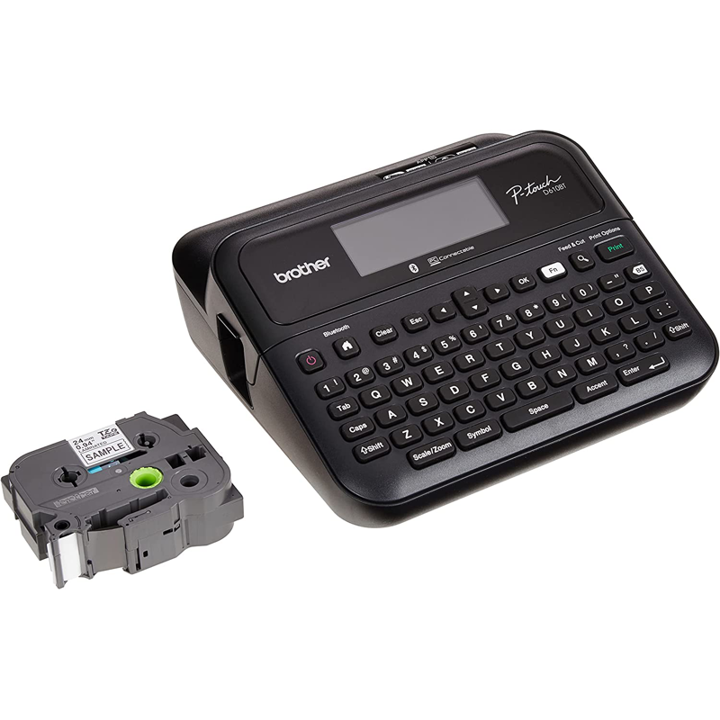 Rotulador Brother P-touch PTD610BT, transferencia térmica, Bluetooth, teclado qwerty, adaptador AC, imprime etiquetas laminadas de hasta 24 mm de ancho