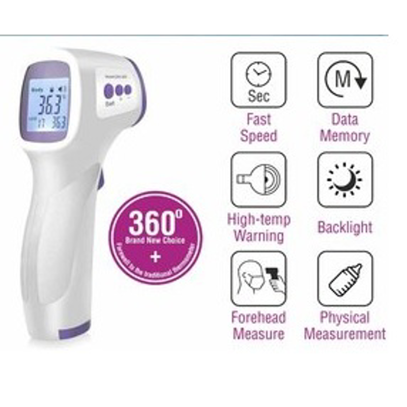 Termómetro Infrarrojo Modelo HG01, marca HI8US. A distancia detecta la temperatura humana por vía infrarrojo, funciona con baterías AA (No incluidas).