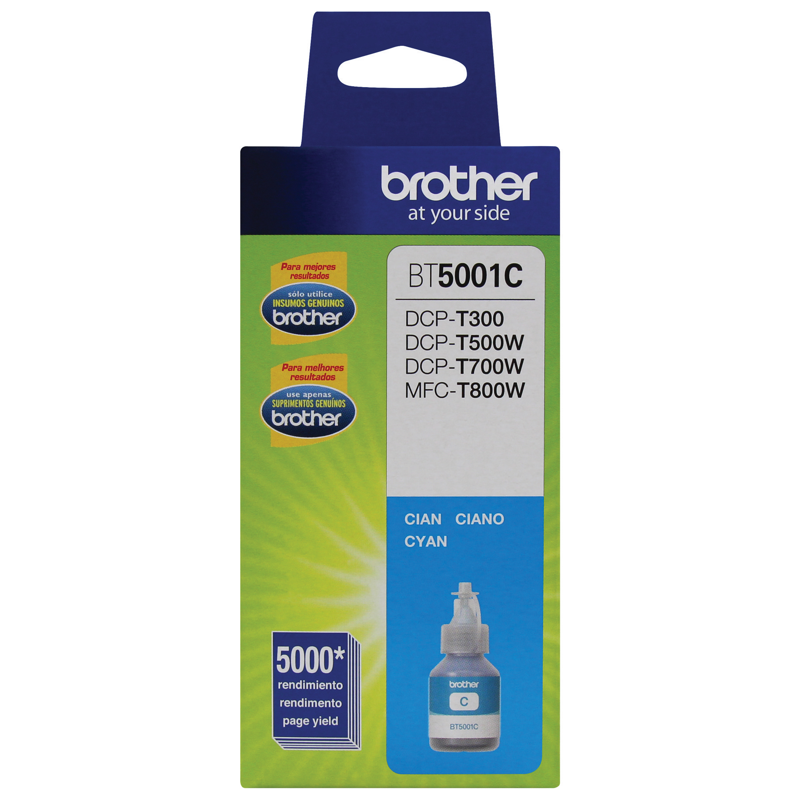 Botella de tinta Brother BT5001C cian, rendimiento aproximado 5,000 páginas, compatible con DCPT220, DCPT520DW, DCPT720DW, MFCT920DW