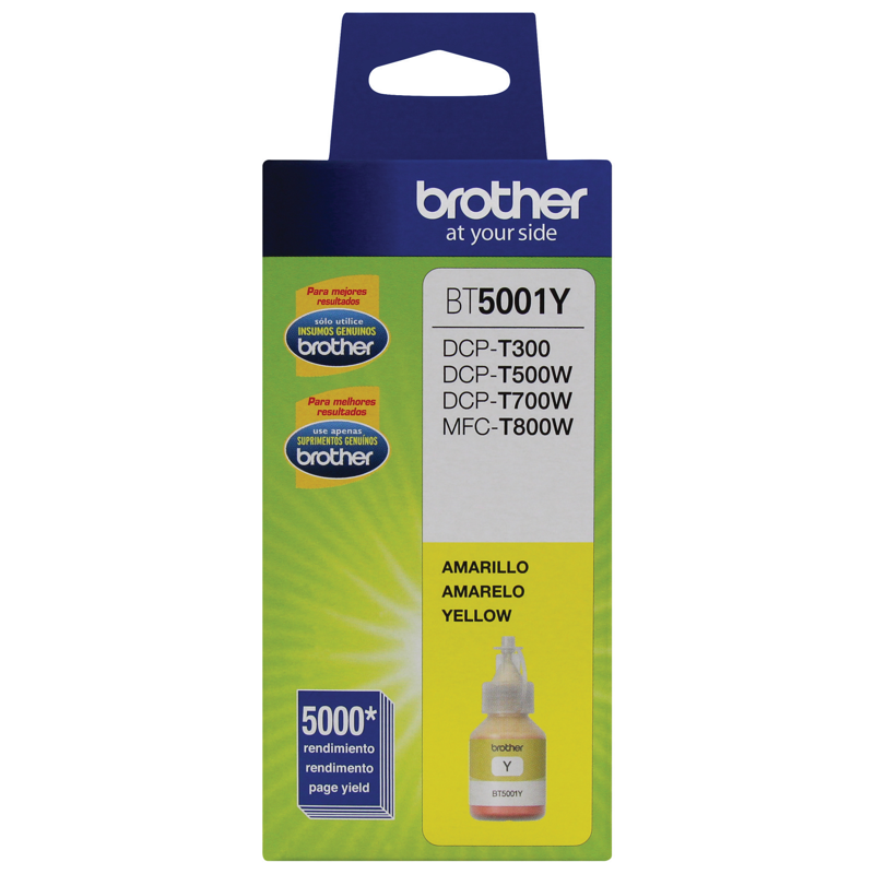 Botella de tinta Brother BT5001Y amarillo, rendimiento aproximado 5,000 páginas, compatible con DCPT220, DCPT520DW, DCPT720DW, MFCT920DW