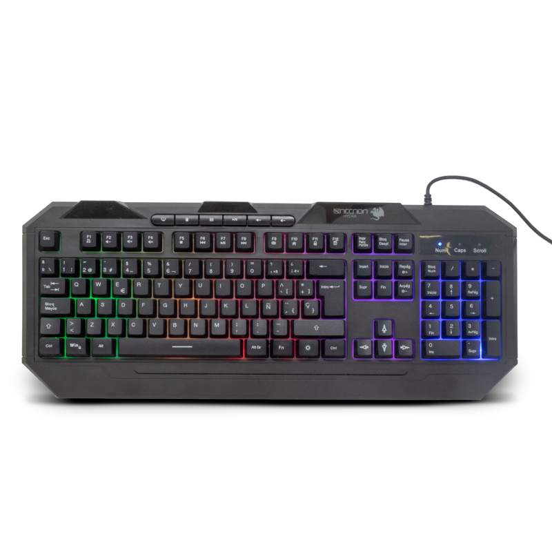 TECLADO GAMER NGK-HYDRA 114 TECLAS RETROILUMINADO LED MULTICOLOR DISENO ERGONOMICO 6 BOTONES MULTIMEDIA NEGRO
