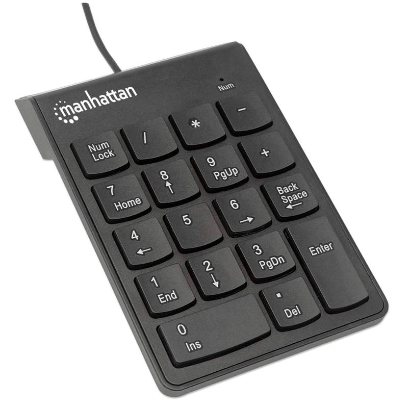 176354 Teclado numérico alámbrico USB, 18 teclas del mismo tamaño incluye tecla de retroceso Color Negro.