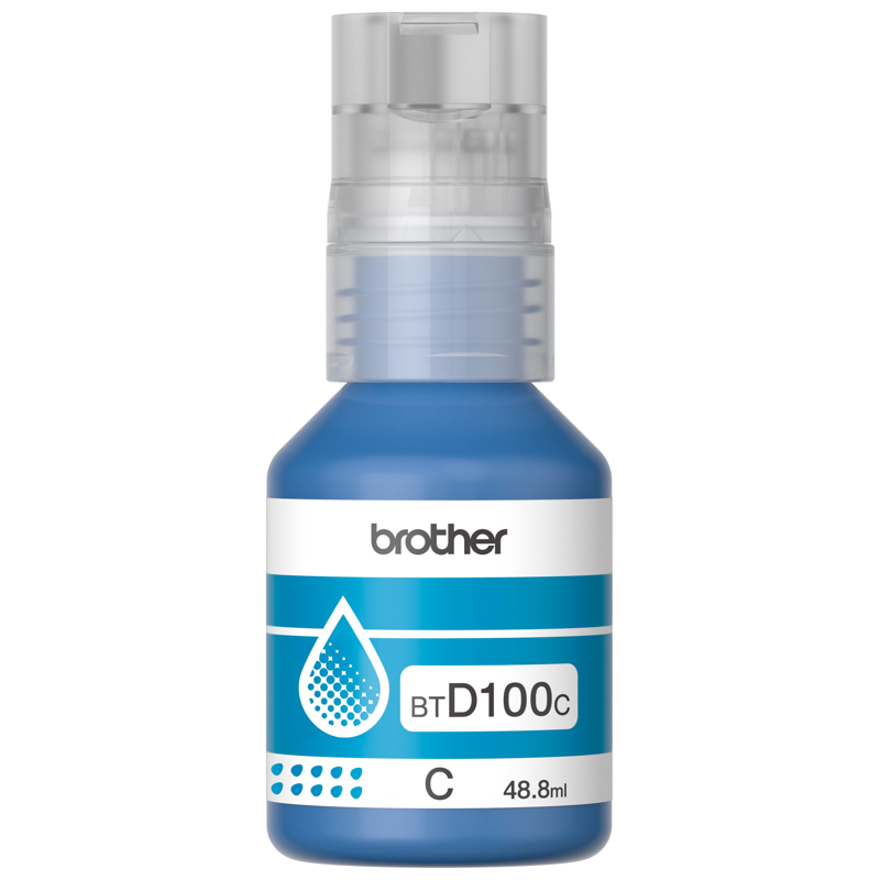 Botella de tinta Brother BTD100C cian, rendimiento aproximado 5,000 páginas, compatible con DCPT230, DCPT530DW, DCPT730DW, MFCT930DW