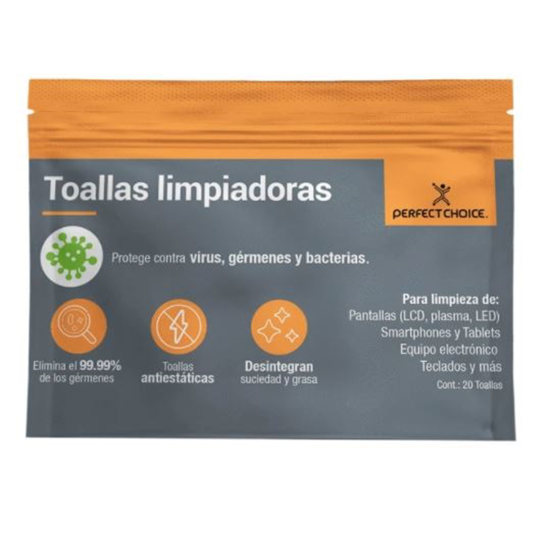 Toallas limpiadoras PERFECT CHOICE, Paños húmedos, LCD/TFT/Plasma