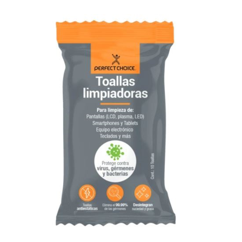Toallas limpiadoras PERFECT CHOICE, Paños húmedos, Pantallas / Plásticos, Poliéster